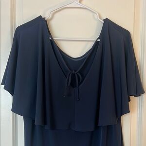 Ann Taylor Navy Blue Blouse Flutter Sleeve and Tie Back Size XL